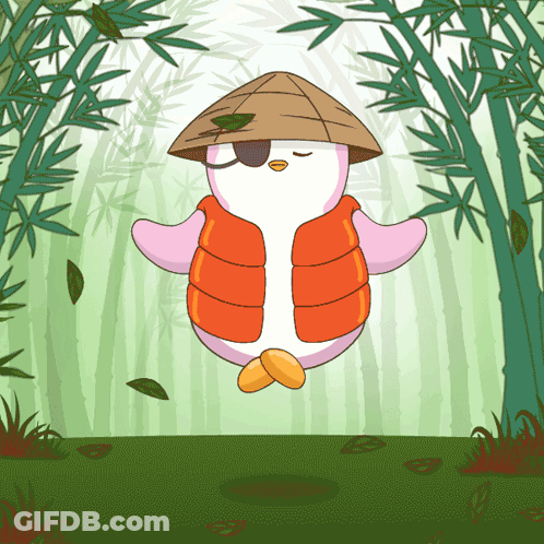 A Cartoon Of A Penguin Wearing An Orange Vest And A Brown Hat GIF
