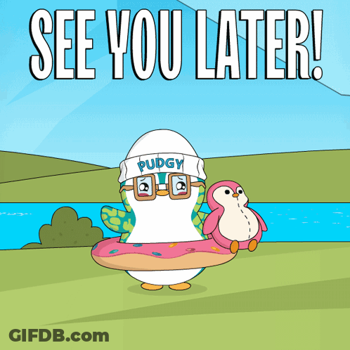 A Cartoon Of A Penguin Wearing Glasses And A Hat That Says Pudgy GIF