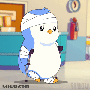 A Cartoon Of A Penguin With A Bandage On Its Head GIF