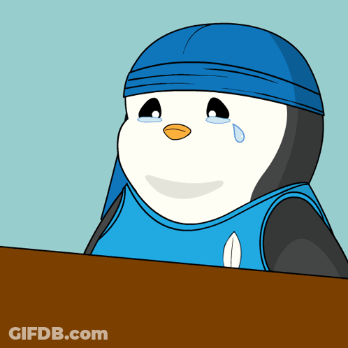 A Cartoon Of A Penguin With A Blue Headband On GIF