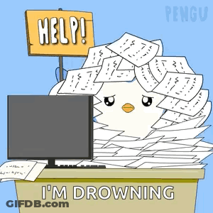 A Cartoon Of A Penguin With A Sign That Says Help GIF