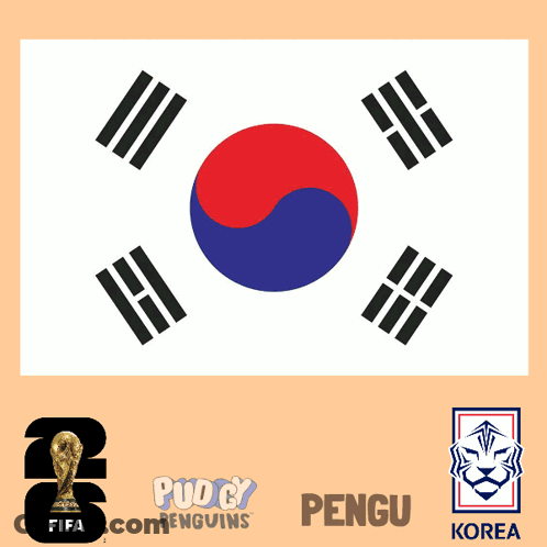 A Cartoon Of A Penguin With A Soccer Ball And The Word Korea GIF