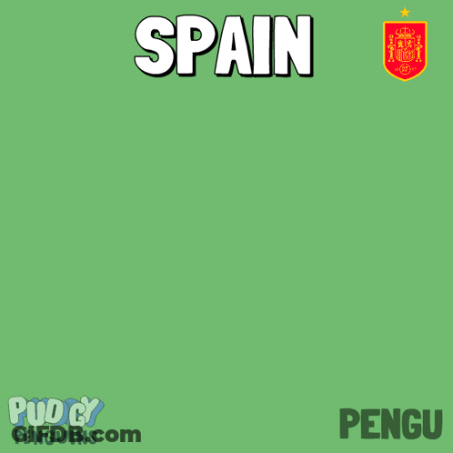 A Cartoon Of A Penguin With A Soccer Ball And The Word Spain GIF