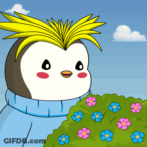 A Cartoon Of A Penguin With A Yellow Mohawk GIF