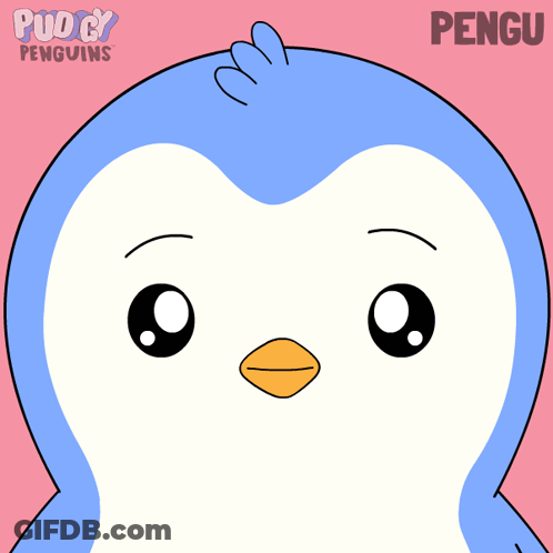 A Cartoon Of A Penguin With Heart Shaped Eyes And The Name Pengu On The Bottom GIF