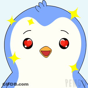 A Cartoon Of A Penguin With Red Eyes And The Word Pengy Below It GIF