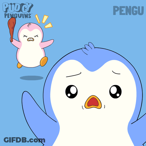 A Cartoon Of A Penguin With The Name Pengu On The Bottom GIF