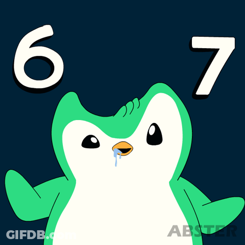 A Cartoon Of A Penguin With The Number 6 And 7 Behind It GIF