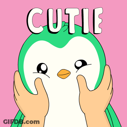 A Cartoon Of A Penguin With The Word Cutie On It GIF