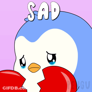 A Cartoon Of A Penguin With The Word Sad On Its Head GIF