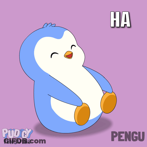 A Cartoon Of A Penguin With The Words " Ha Ha Ha " Written Above It GIF