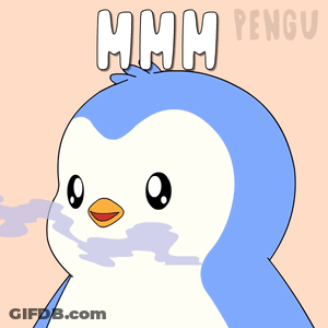 A Cartoon Of A Penguin With The Words Hmm Pengu Written Above It GIF
