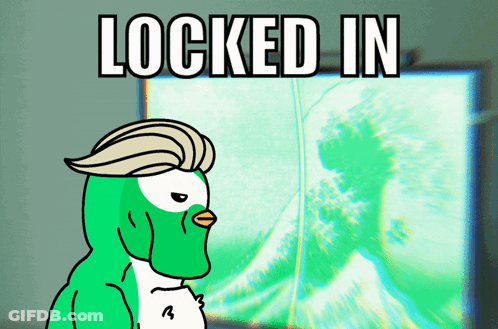 A Cartoon Of A Penguin With The Words Locked In Behind It GIF