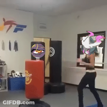 A Cartoon Of A Person Boxing In A Room With A Punching Bag GIF