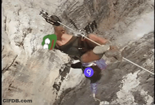 A Cartoon Of A Person Climbing A Mountain With A Purple Circle With The Number 9 On It GIF