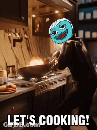 A Cartoon Of A Person Cooking With The Words Let 'S Cooking Below Them GIF
