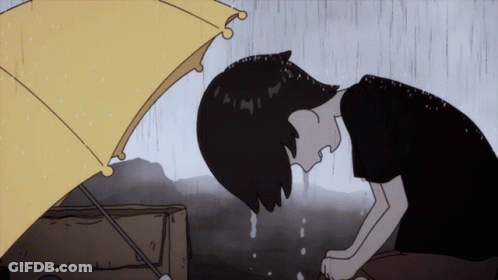 A Cartoon Of A Person Crying In The Rain GIF