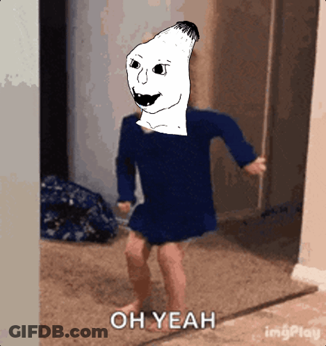 A Cartoon Of A Person Dancing With The Words Oh Yeah Below Them GIF