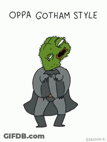 A Cartoon Of A Person Dressed As Batman With The Words Oppa Gotham Style Written On The Bottom GIF