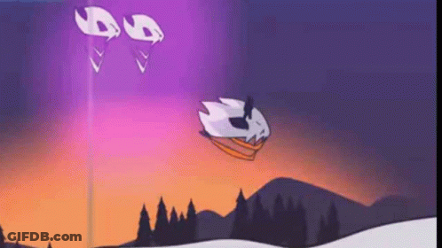 A Cartoon Of A Person Flying Through The Air With A Purple Sky In The Background . GIF