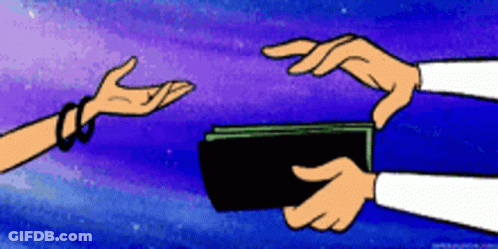 A Cartoon Of A Person Handing Another Person Money GIF