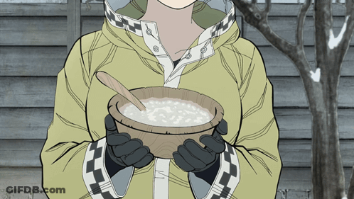 A Cartoon Of A Person Holding A Bowl Of Soup GIF