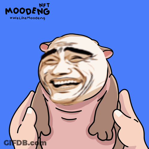 A Cartoon Of A Person Holding A Cat With The Words Nft Moodeng Written On The Bottom GIF