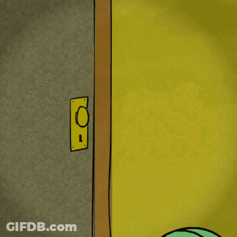 A Cartoon Of A Person Holding A Door With The Words " Let Me In " Above It GIF