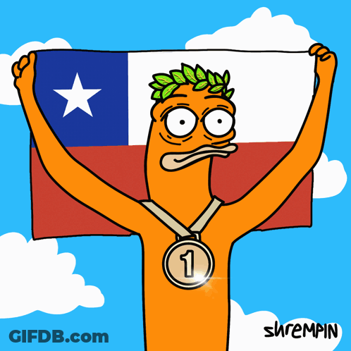 A Cartoon Of A Person Holding A Flag And Wearing A Medal With The Number One On It GIF