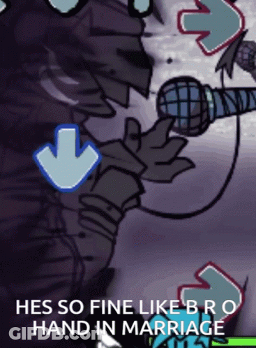 A Cartoon Of A Person Holding A Microphone With An Arrow Pointing Down And The Words Hes So Fine Like Bro Hand In Marria GIF