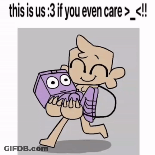 A Cartoon Of A Person Holding A Purple Box With The Words " This Is Us 3 If You Even Care > < !! " GIF