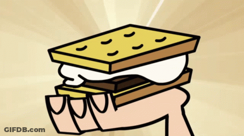 A Cartoon Of A Person Holding A S'mores Sandwich In Their Hand GIF