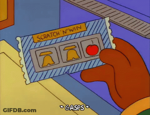 A Cartoon Of A Person Holding A Scratch N Win Ticket GIF