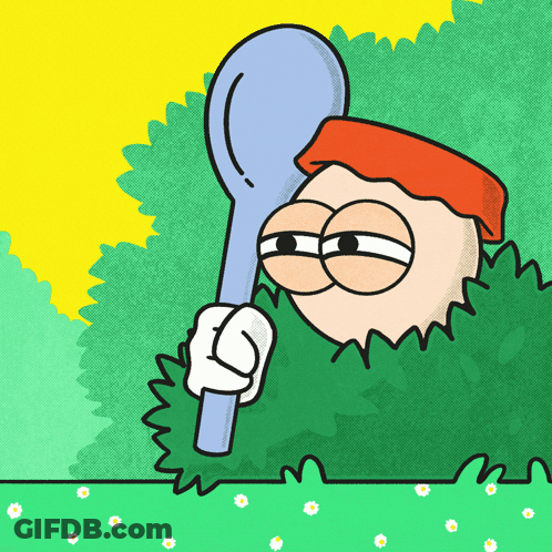 A Cartoon Of A Person Holding A Stick In A Bush GIF