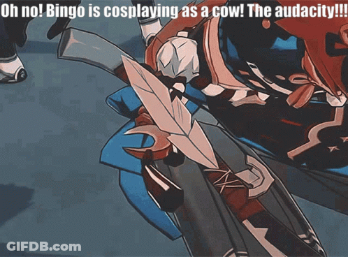 A Cartoon Of A Person Holding A Sword With The Caption Oh No Bingo Is Cosplaying As A Cow GIF