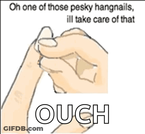 A Cartoon Of A Person Holding A Toothpick In Their Finger With The Words Ouch Below It GIF