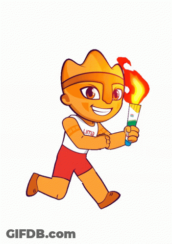 A Cartoon Of A Person Holding A Torch That Says Lima 2014 On It GIF