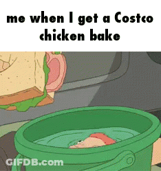 A Cartoon Of A Person In A Green Bucket With The Words Me When I Get A Costco Chicken Bake Below It GIF