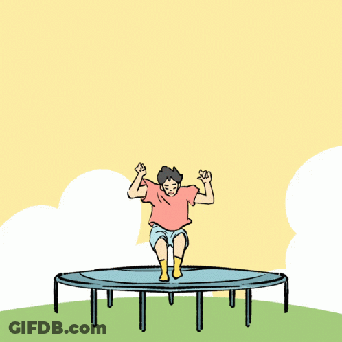A Cartoon Of A Person Jumping On A Trampoline With The Words Good Morning GIF