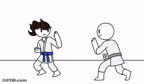 A Cartoon Of A Person Kicking Another Person In The Stomach GIF