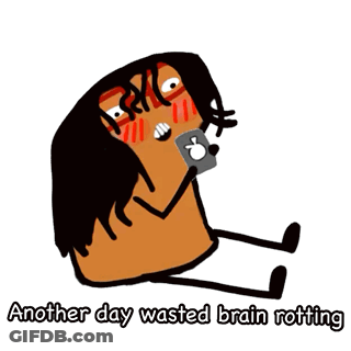 A Cartoon Of A Person Laying Down With The Words Another Day Wasted Brain Rotting GIF