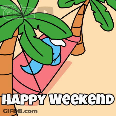 A Cartoon Of A Person Laying In A Hammock With The Words Happy Weekend Below It GIF