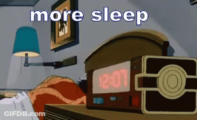A Cartoon Of A Person Laying In Bed Next To An Alarm Clock That Says 12:07 GIF