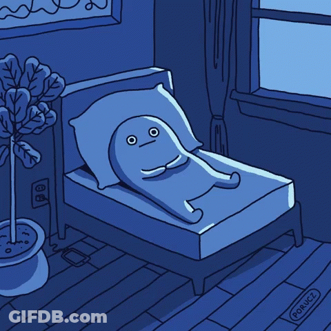 A Cartoon Of A Person Laying On A Bed With The Name Porucz On The Bottom Right GIF