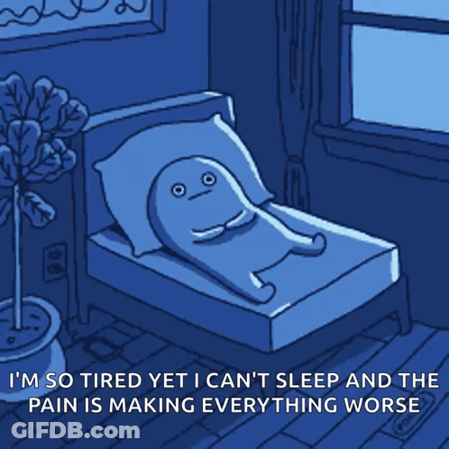 A Cartoon Of A Person Laying On A Bed With The Words I 'M So Tired GIF