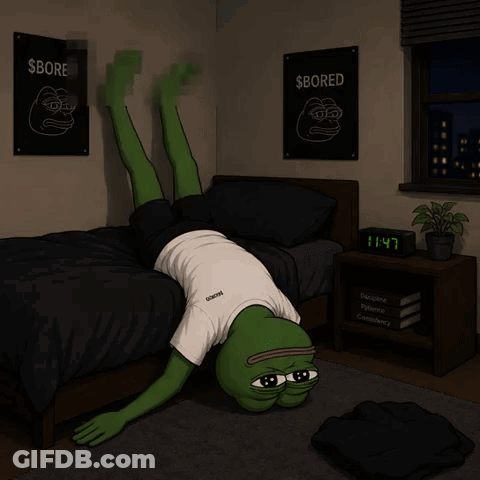 A Cartoon Of A Person Laying On Their Back With A Sign That Says $ Bored GIF