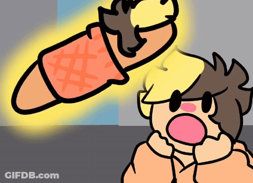 A Cartoon Of A Person Looking At An Ice Cream Cone With A Yellow Top GIF