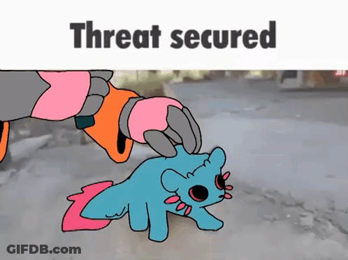 A Cartoon Of A Person Petting A Small Animal With The Words " Threat Secured " On The Bottom GIF