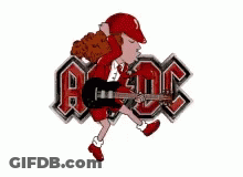 A Cartoon Of A Person Playing A Guitar In Front Of A Ac Dc Logo GIF