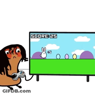 A Cartoon Of A Person Playing A Video Game With A Score Of 26 GIF